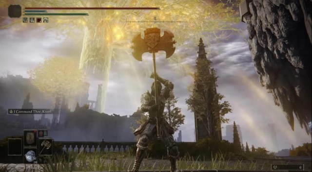 Screenshot of a character wielding the Axe of Godrick in Elden Ring