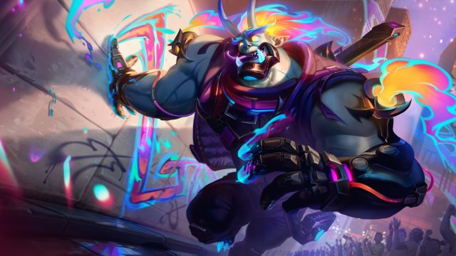 Dr. Mundo runs through while tagging a wall in his Street Demon skin.