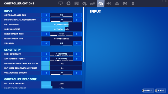 Fortnite controllers settings in-game menus