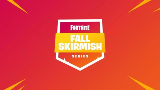 A red and orange graphic that says Fortnite Fall Skirmish Series.