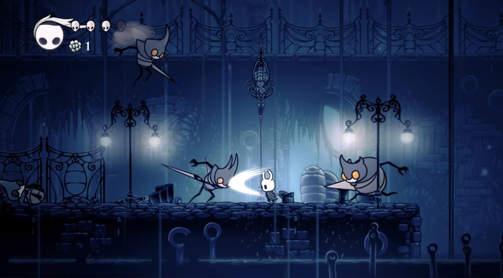 hollowknight screengrab taking a swing at enemies