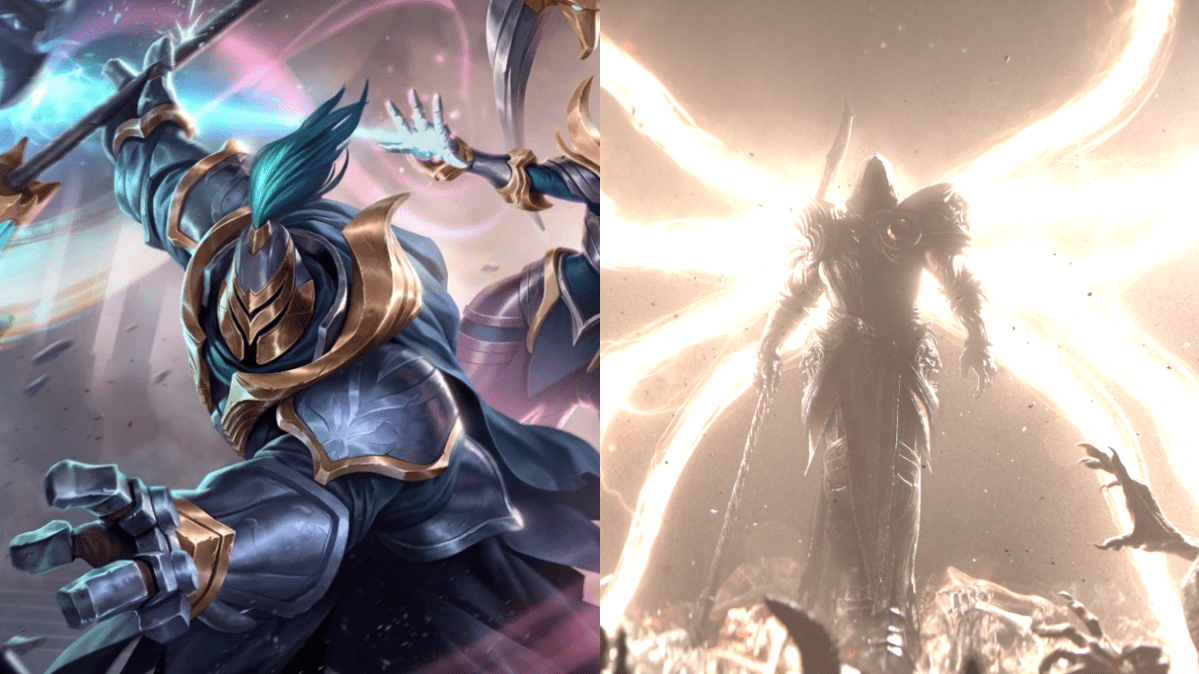 Jax jumping into action and Inarius levitating in the sky.