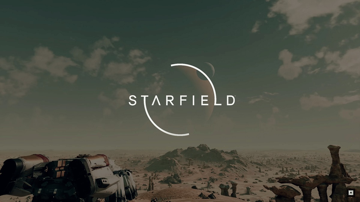 Promotional screenshot showing the Starfield logo