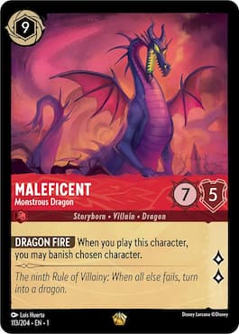 Image of angry dragon through Maleficent, Monstrous Dragon Disney Lorcana TCG