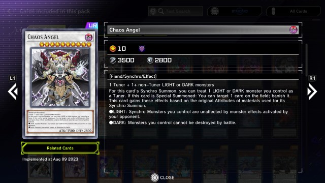 Master Duel's in-game look at the Chaos Angel Synchro Monster.
