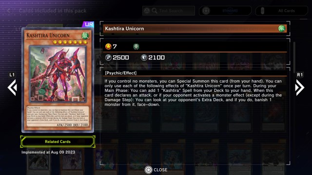 Master Duel's in-game look at the Kashtira Unicorn card.