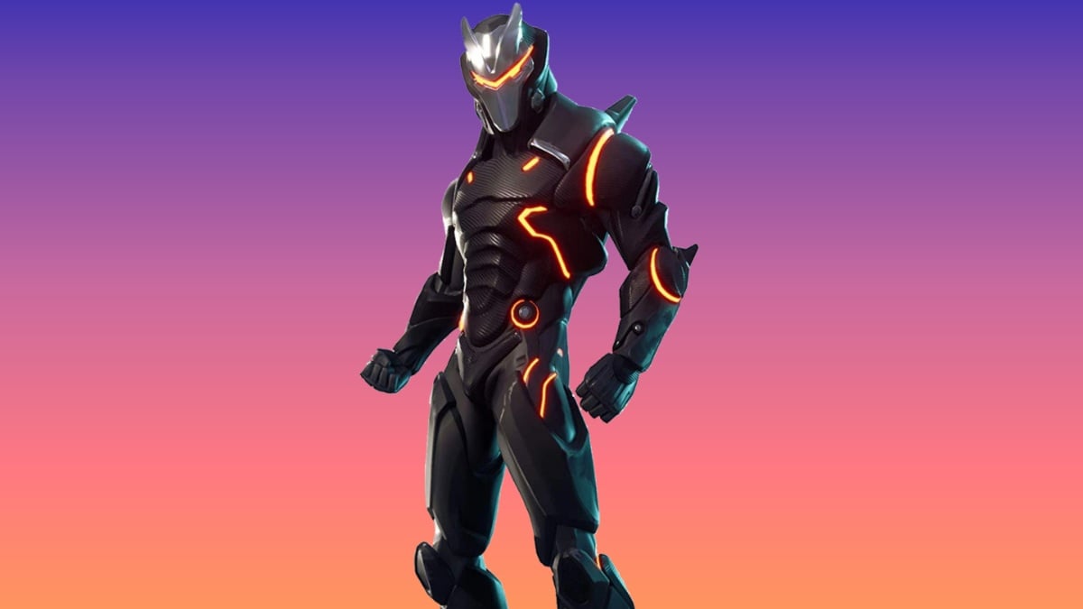 Omega - a black armored character with a silver helmet and orange lights