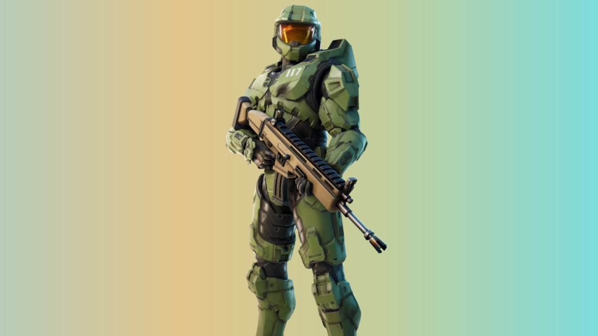 Master chief against a green and yellow background