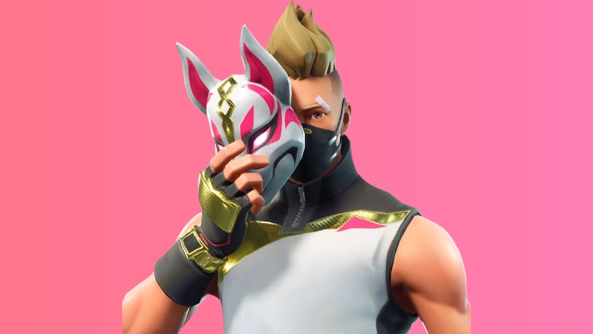 Drift with his mask against a pink background