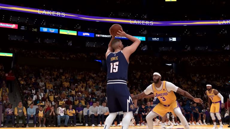 Nikola Jokić taking a jumpshot in NBA 2K24.