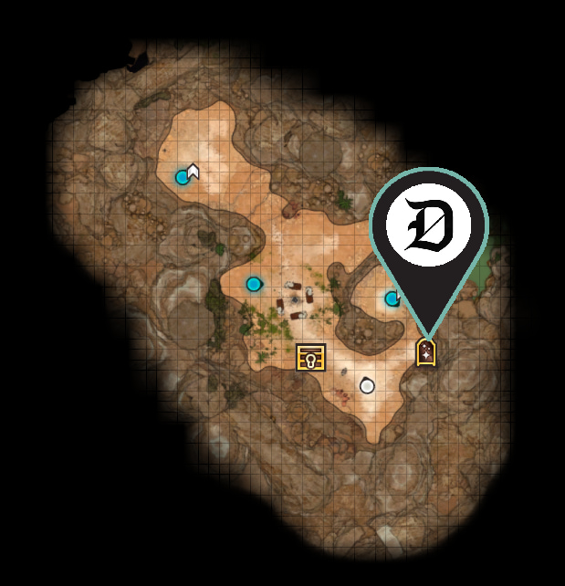 A screenshot of the Owlbear den camp map from BG3 showing readers where they can find the Magic Mirror to change their appearance.