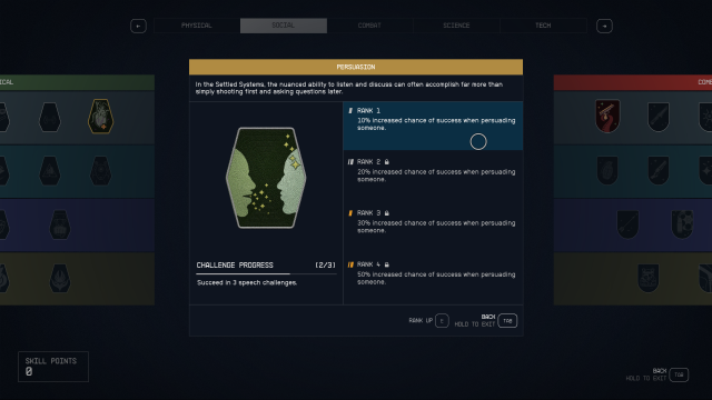 Image of the Persuasion skill tree in Starfield.