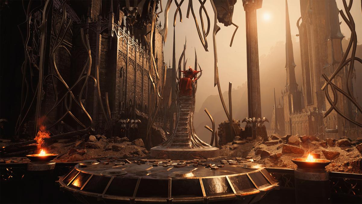 The Red Prince sitting on his throne in Remnant 2.