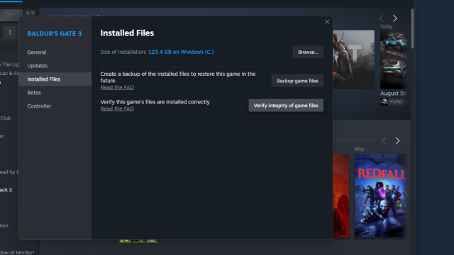 Steam installed files menu