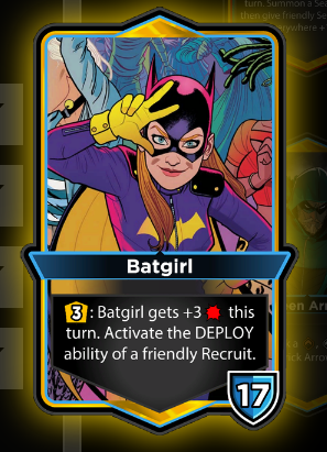 Batgirl card, posing with a peace sign 