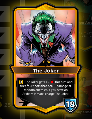 The Joker card, wearing his purple costume and creepy make-up