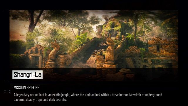 An image with the Shangri-La map description present and the image showing off the temple-like nature of the map with overgrowths present.