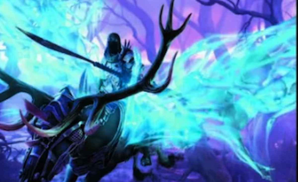 Image of undead riding a mythical creature through Specter of Mortality Wilds of Eldraine set