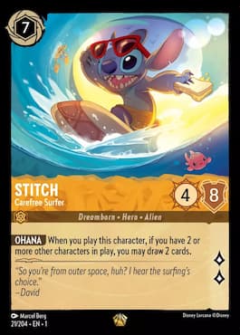 Image of Stitch surfing through Stitch, Carefree Surfer Disney Lorcana TCG