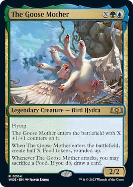 Image of bird producing gold through The Goose Mother in Wilds of Eldraine MTG set