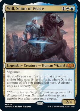 Image of Will Kenrith on horse through Will, Scion of Peace in WOE MTG set