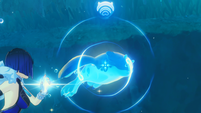 Yelan preparing to absorb a Xenochromatic Blubberbeast's ability.