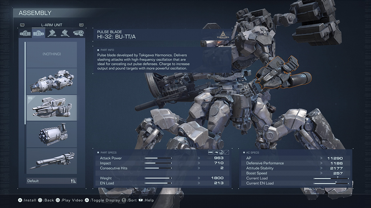 A menu screen from Armored Core 6