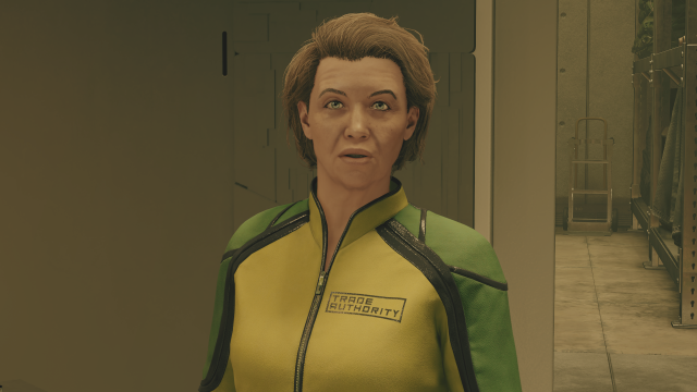 A Trade Authority member talking to our character