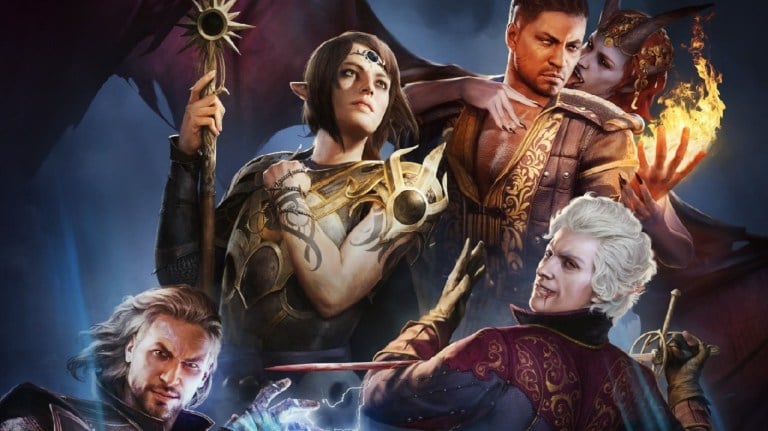 Baldur's Gate 3 characters standing together.