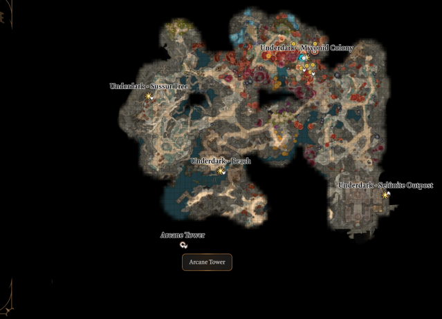 Baldur's Gate 3 map showing Underdark locations