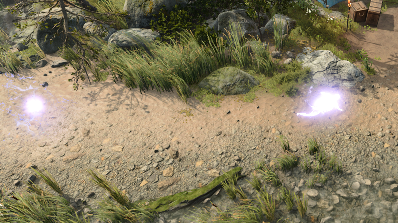 In Baldur's Gate 3, Gale performs a Misty Step spell across a beach.