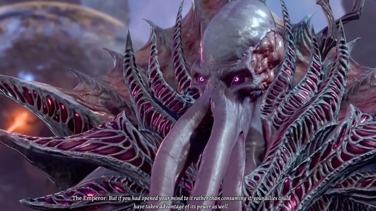 Emperor Mindflayer speaking during evolution offering in BG3