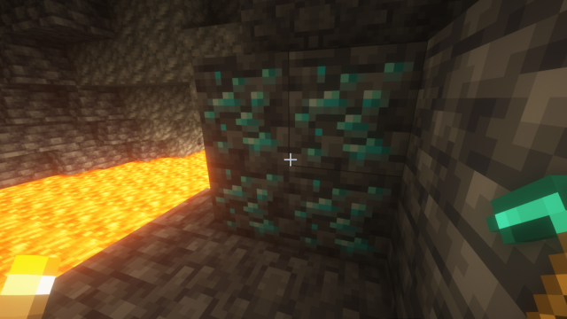 A diamond vein right next to a lava pool.