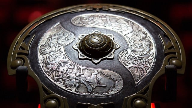 The Aegis of Champions, a shield adorned in silver detailing, awarded to the winner of Dota 2's The International