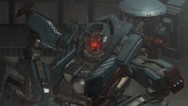 A giant mech with a single red eye in Armored Core 6.