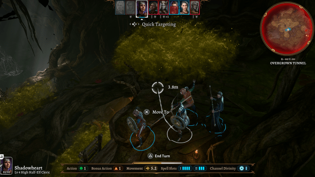A group of adventurers stand near a cloud of toxic gas.