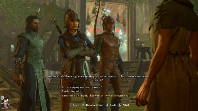 A group of adventurers speak to an old woman.