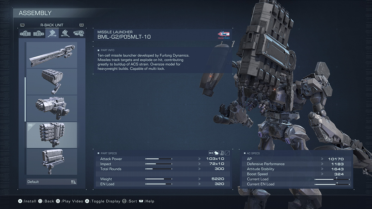 A menu screen from Armored Core 6.