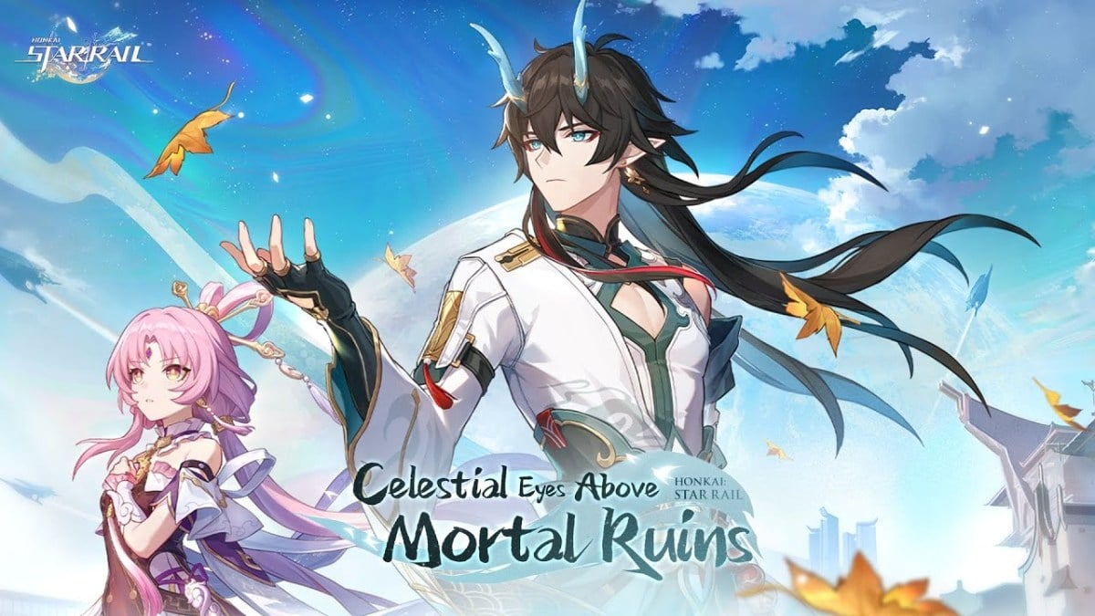 Dan Heng Imbibitor Lunae and Fu Xuan looking to the side and the Version 1.3 name "Celestial Eyes Above Mortal Ruins" underneath them.