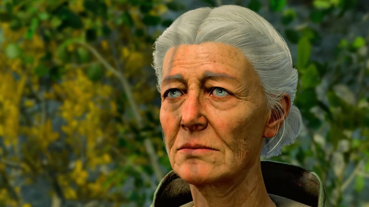 Older woman with wrinkles staring ahead of her in BG3