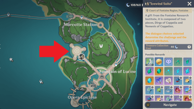 The location of the Icewind Suite challenge marked on a map of Fontaine.