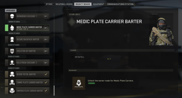 A screenshot of the Bounty Board in DMZ.