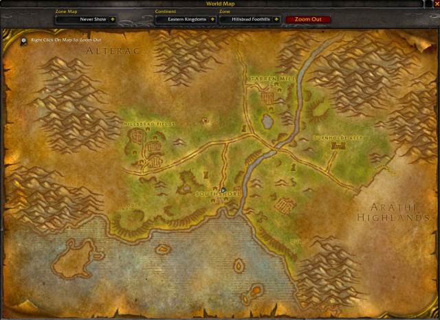 a map of hillsbrad foothills in wow classic