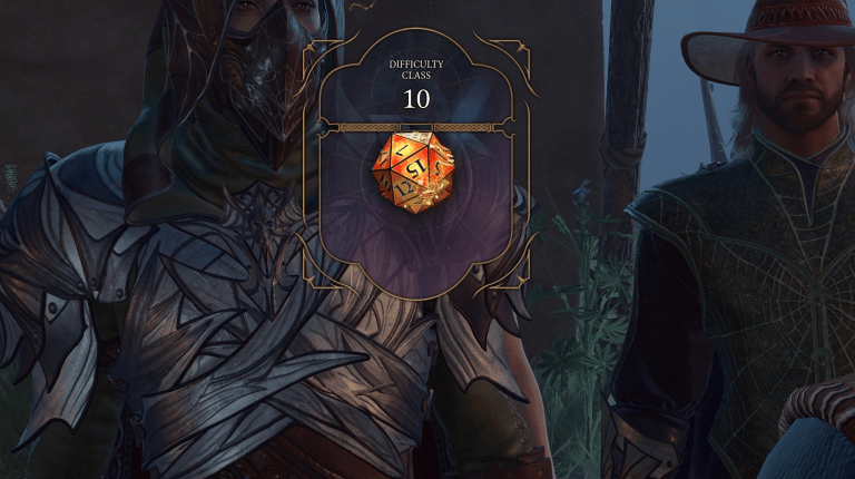 Baldur's Gate 3 orange die with a 10 difficulty