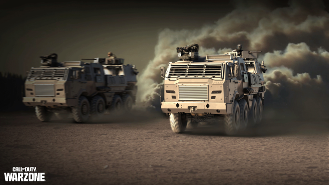 A couple of MRAP vehicles fighting in Warzone's Armored Royale mode.