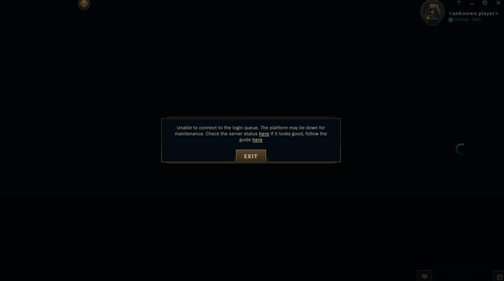 An error message received in League of Legends on Aug. 31. 