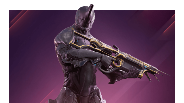 An Excalibur holding the new Gotva Prime rifle, which looks like an Aelok.