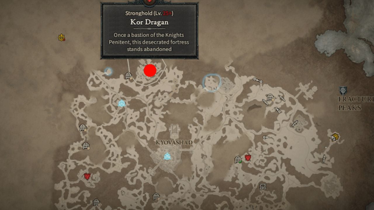 Red dot showing Kor Dragan location diablo 4