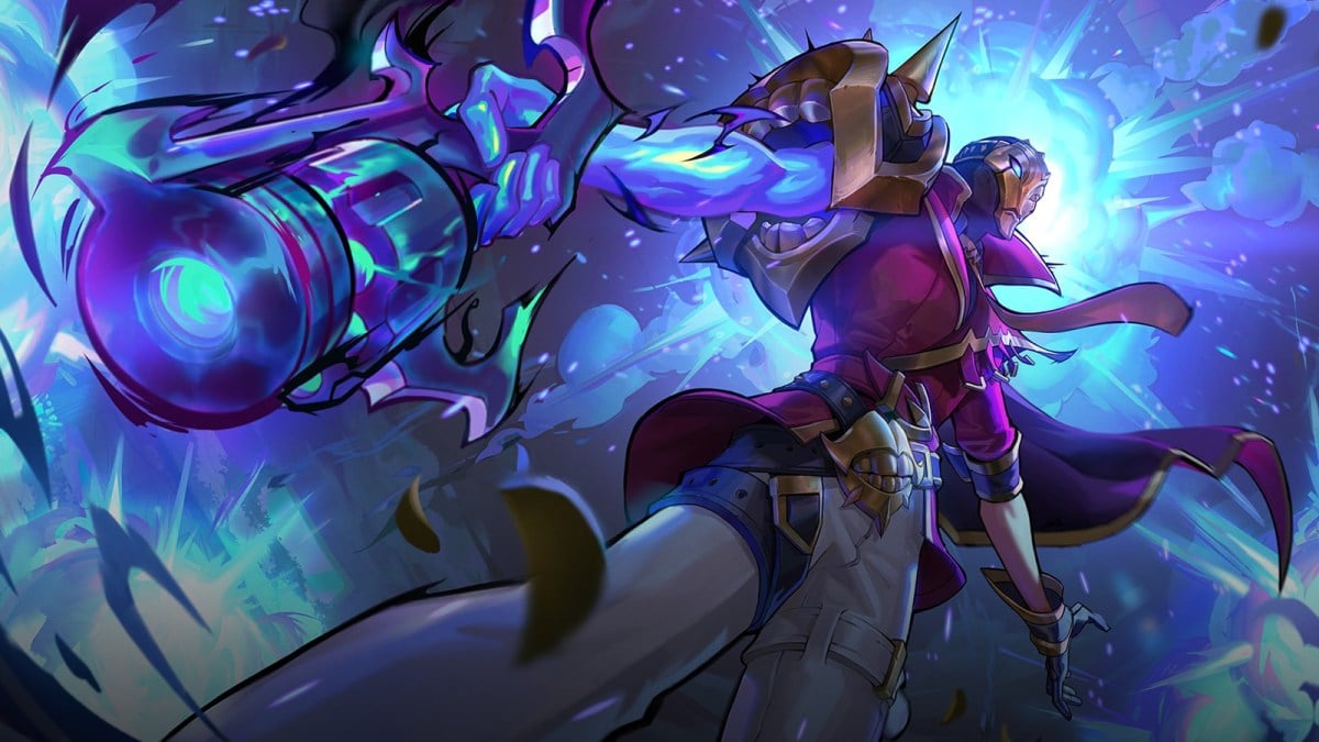 Soul Fighter Jhin stands taunting with his hands open wide and his gun by his side in League of Legends Arena