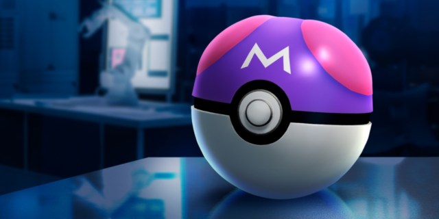 A Master Ball sitting on the edge of a desk.